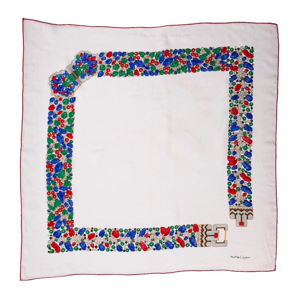 Cartier Must de Cartier Silk Scarf Ivory Jewelry Pattern